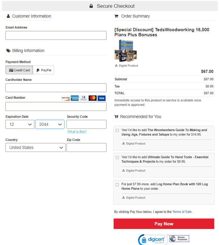 Ted's Woodworking Checkout Page